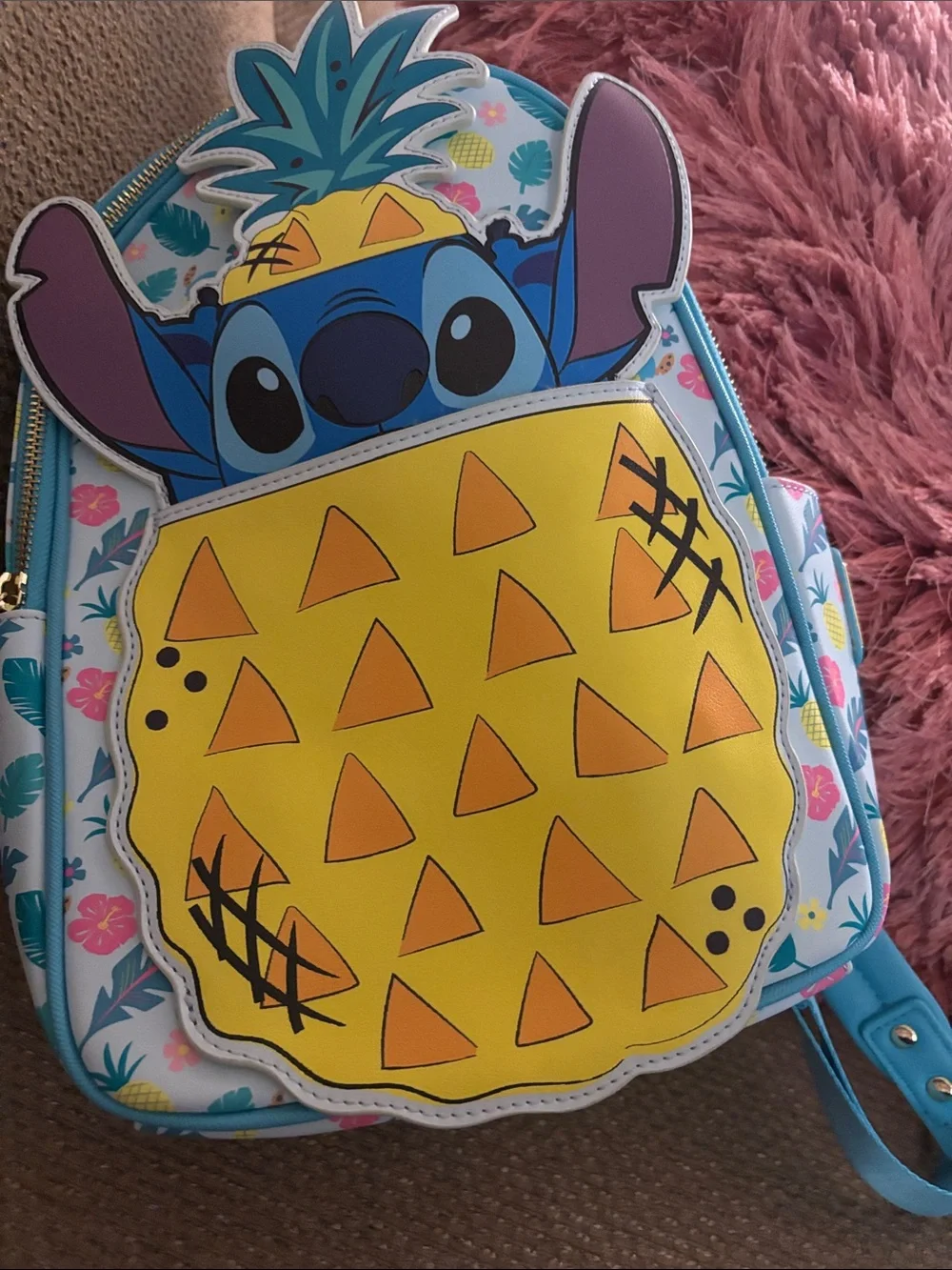 Disney Blue & Yellow Stitch Pineapple Kids Backpack